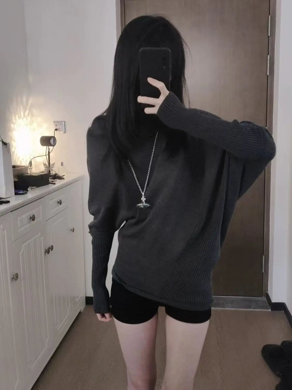 秋冬 レイジースタイル ニットシャツ トップス サブカルチャー ルーズニットTシャツ Y2K カジュアル アメリカンセーター レディース ジャンパー ニットウェア