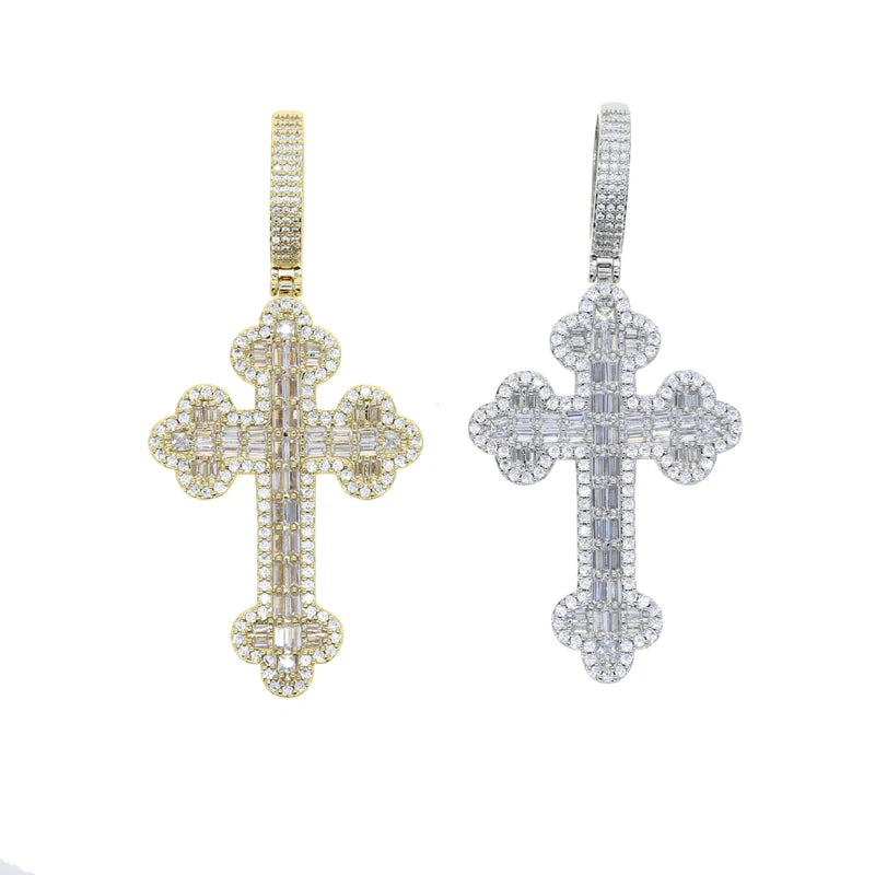 メンズ レディース ヒップホップ クロスペンダントネックレス フルパヴェ スパークリングキュービックジルコン ロープチェーン アイスアウト キラキラ CZ ジュエリー ファッション ギフト