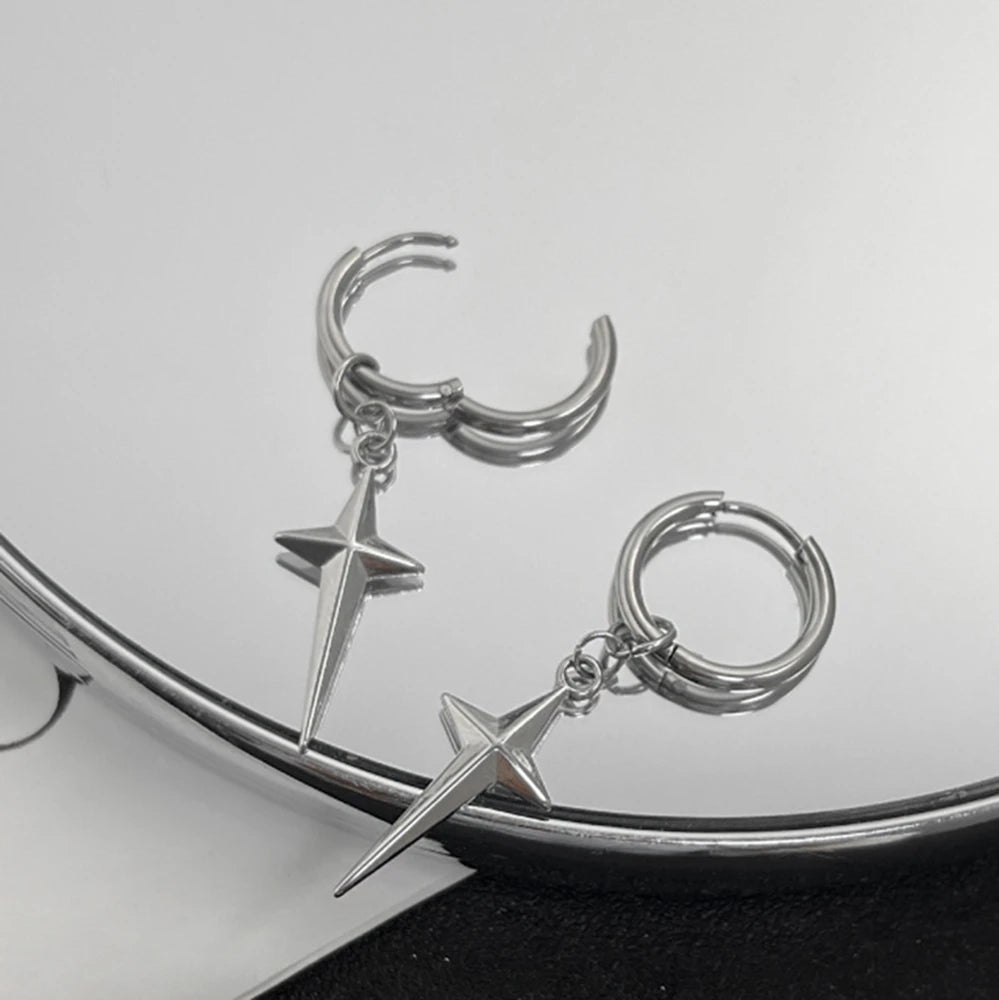 925シルバーニードルメンズクロススターパンクダングルイヤリングゴシックレディースクロスイヤーフープイヤリングハギーペンダントピアスジュエリー