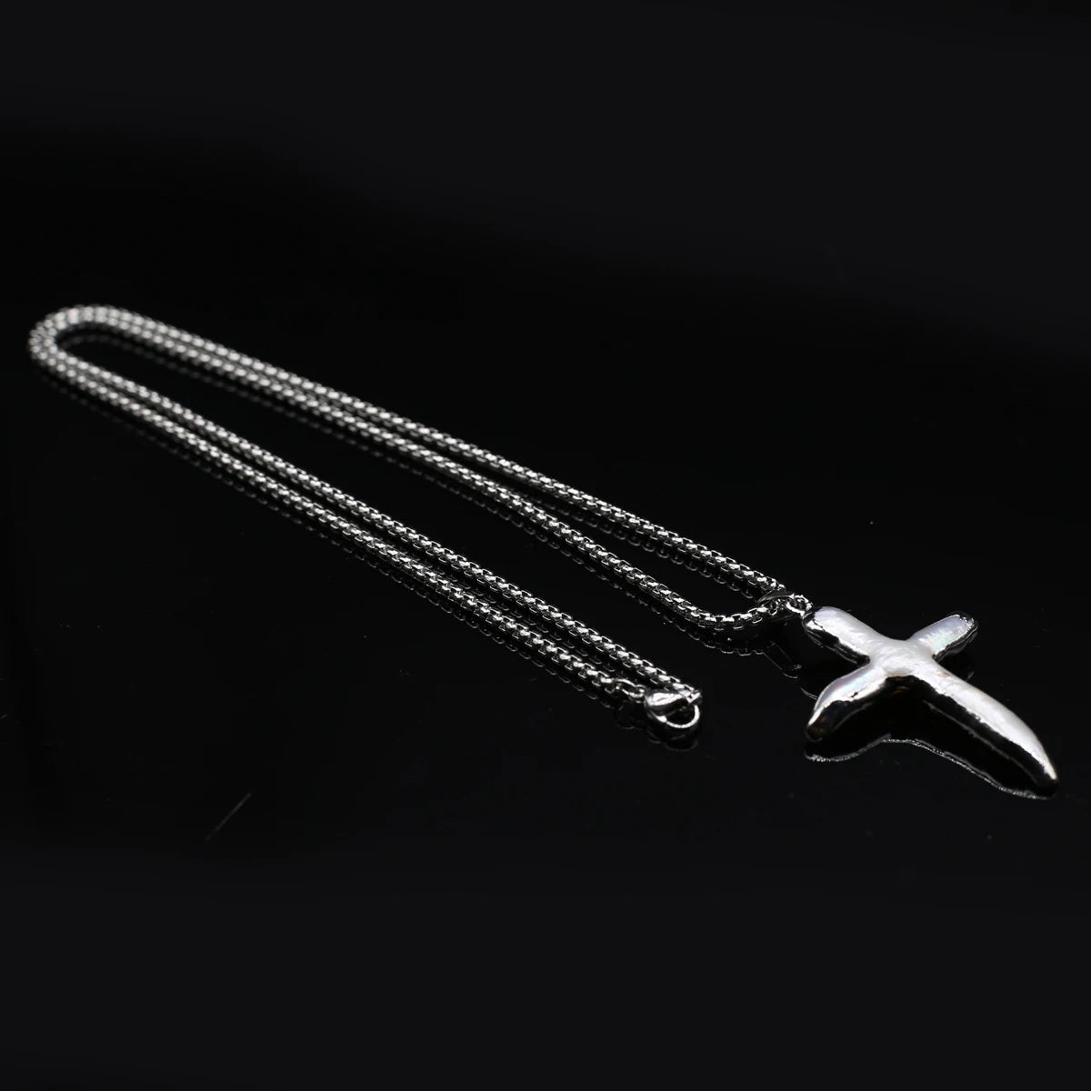 パールネックレス 天然淡水パール クロスシェイプネックレス レディース 女の子 誕生日 クリスマス ギフト チェーン 60cm