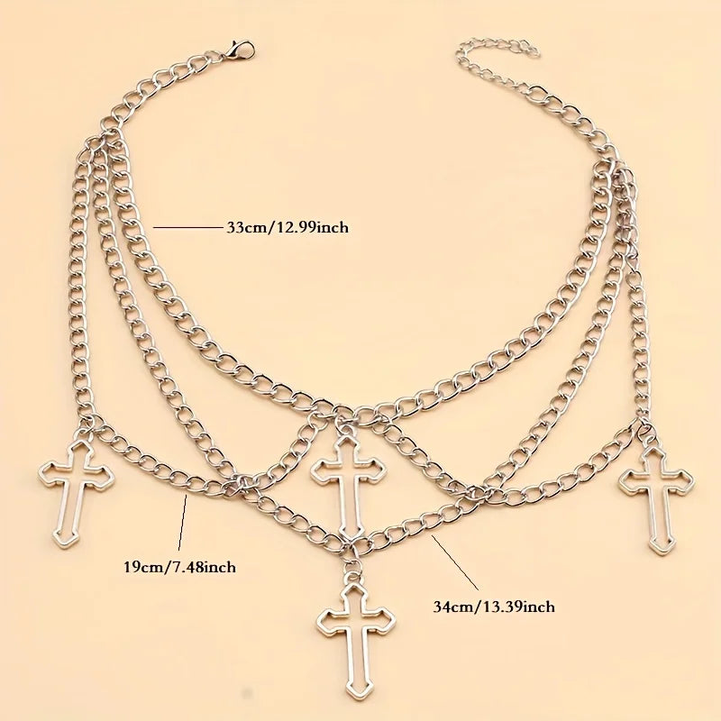 ゴシック トレンディ ヒップホップ 幾何学模様 マルチレイヤー クロス通貨型ネックレス 鎖骨チェーン 男女兼用 1個