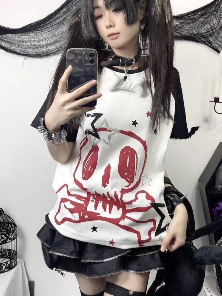 Summer subculture harajuku T Shirt women Mujer Y2k Grunge Short Sleeve T-shirt japanese Cute O-neck kawaii Cartoon Tees Tops