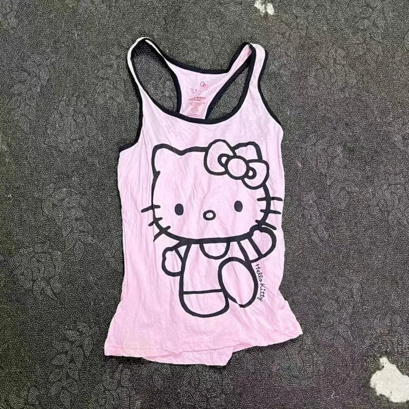 Women's Sexy Hottie Camisole Japanese Subculture Cartoon Print Halter Vest Harajuku Splicing Fashion Tanks Female Slim Chic Tops