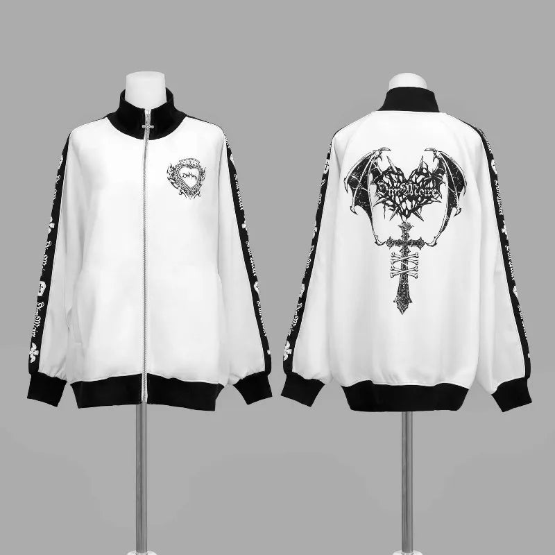 レトロサブカルチャーパーソナライズデザインストリートロックヒップホップダークシリーズ秋の新しいゆったりとした万能なデイリージャケットジップアップ服