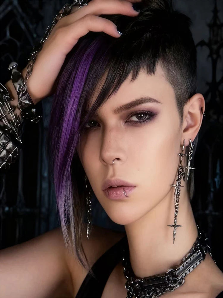 クロスチェーンダングルイヤリング、ユニークなジュエリーアクセサリー、ゴシックパンクスタイル、男女兼用