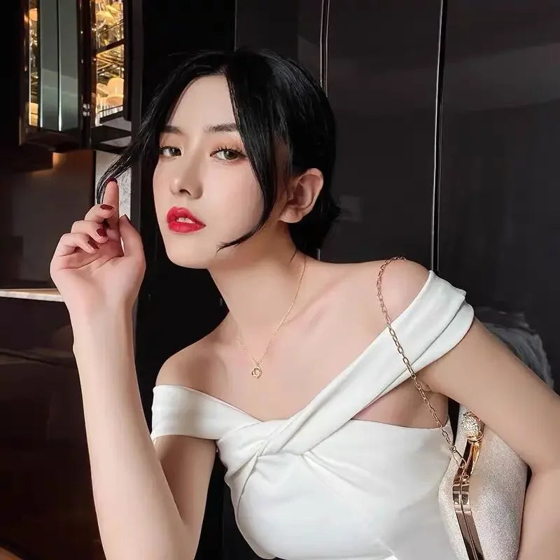 ファッションクロス回転925スターリングシルバーペンダントチェーン14Kゴールドメッキネックレスゴールドネックレスレディースファインジュエリー