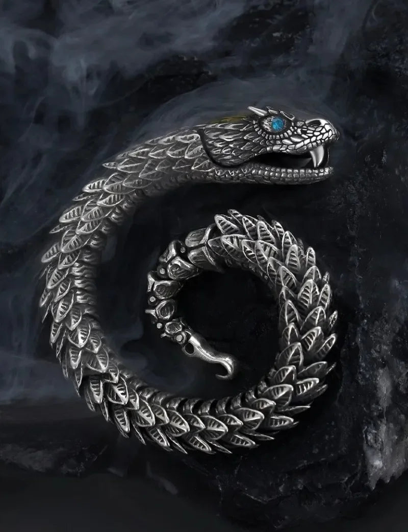ユニークな職人技が光る925シルバーの高級メンズブレスレット。オリジナルデザイン。高品質ヒップホップスタイルのスネークバングルジュエリー。