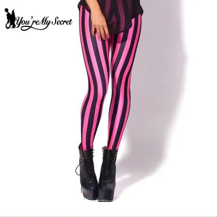 [You're My Secret] Fashion Women Sexy Leggings High Waist Elastic Stripe Print Trousers Casual Sports Leggings Hip-Lift Pants