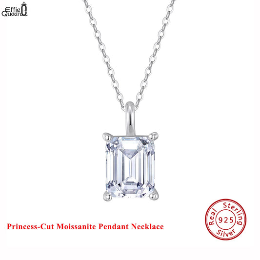 EFFIE QUEEN  925 Sterling Silver Necklace Featuring a Stunning Princess-Cut Moissanite Pendant, Ideal Jewelry for Women MON09