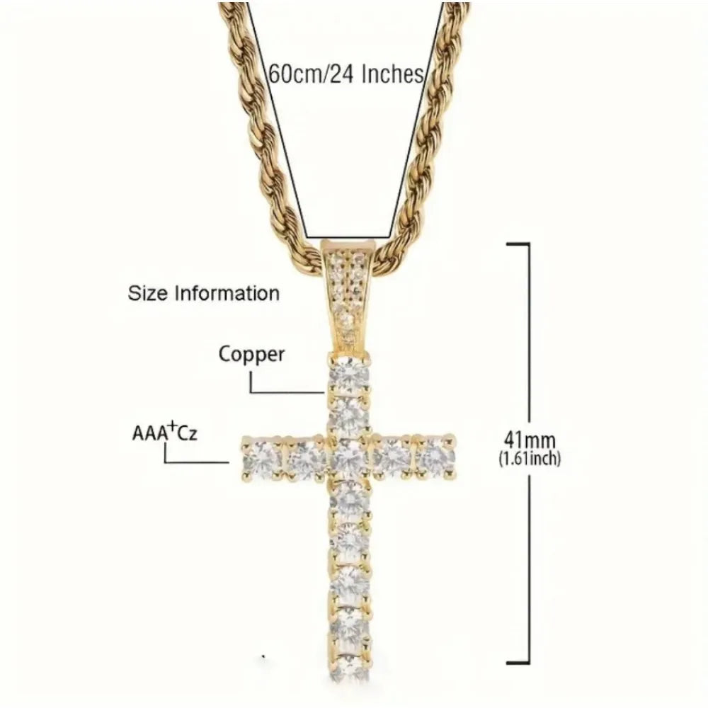 60cm ツイストチェーン ロングネックレス レディース/メンズ ファッション 高級 キュービックジルコニア クロスペンダントネックレス ギフト ラブアクセサリー
