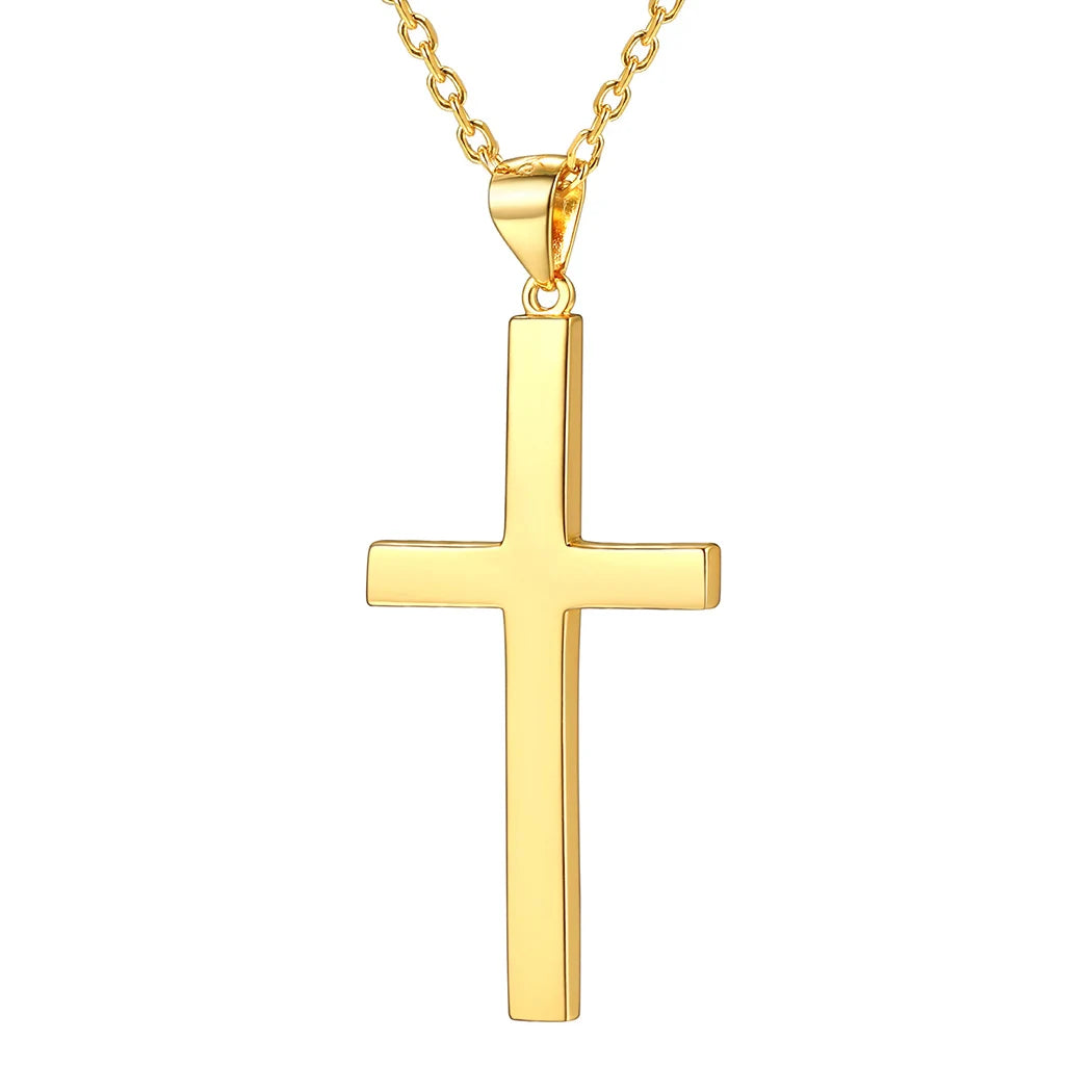 U7 925 Sterling Silver Cross Necklace 4.4g Shiny Cross Pendant Rolo Chain Minimalist Religious Christian Unisex Jewelry Gift