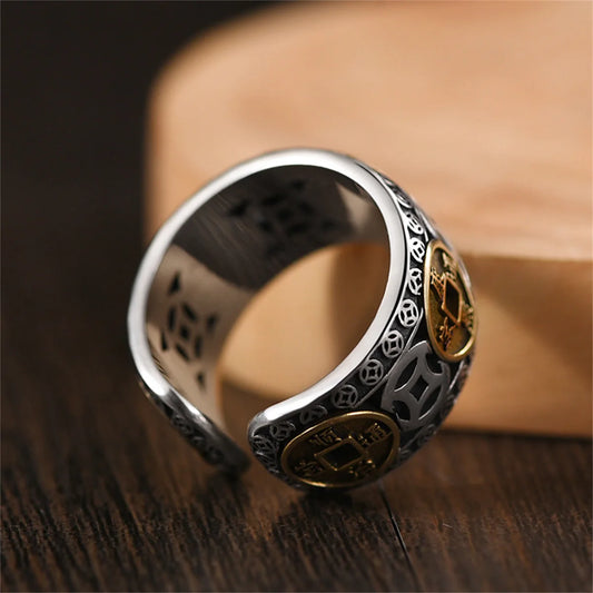 Chinese Style Vintage Copper Coin Opening Ring For Men Women Unisex Feng Shui Pixiu Rings Amulet Wealth Lucky Jewelry Best Gift