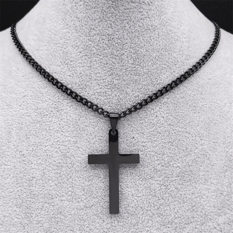 Classic Cross Pendant Necklace for Men Stainless Steel Black Color Goth Chain Necklace Man Jewelry collier homme N3475S06