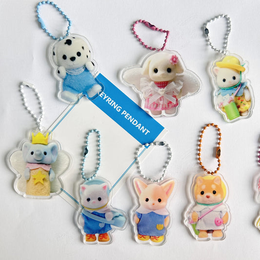 Sylvanian families keychain Cartoon Acrylic Printing Keyring Backpack Pendant Accessories INS Korean Style Decoration Girls Gift