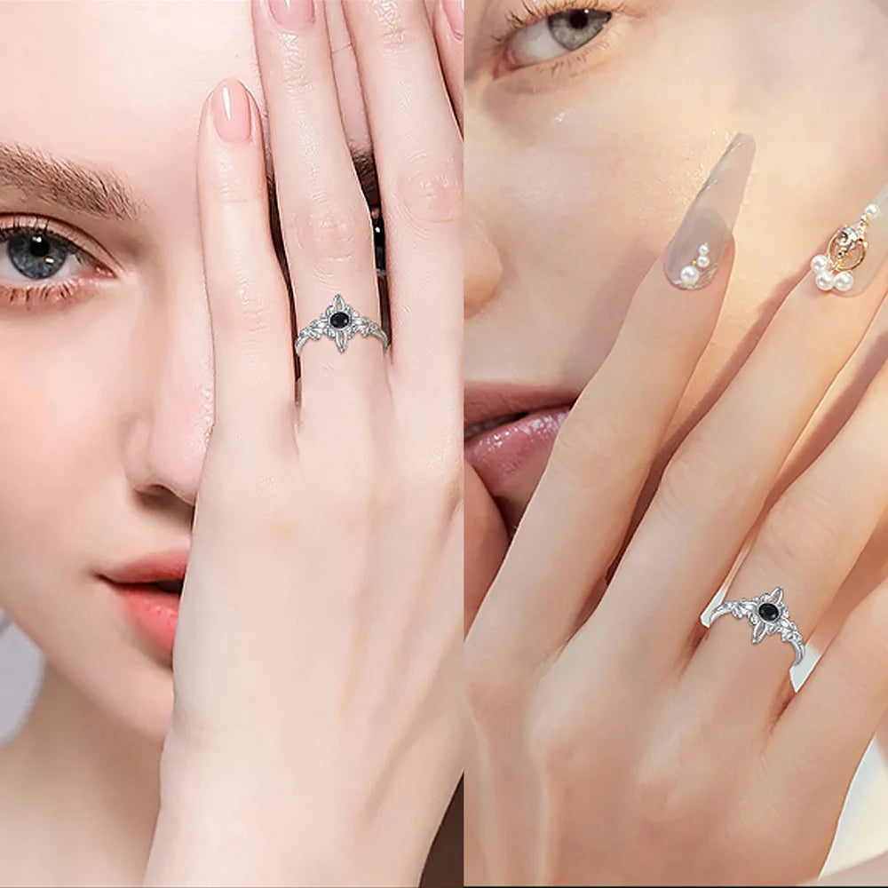 925シルバーメッキ 魔女ノットリング レディース オブシディアン ケルト トリニティノットリング ペイガン ウィッカ クロス ジュエリー 新年ギフト