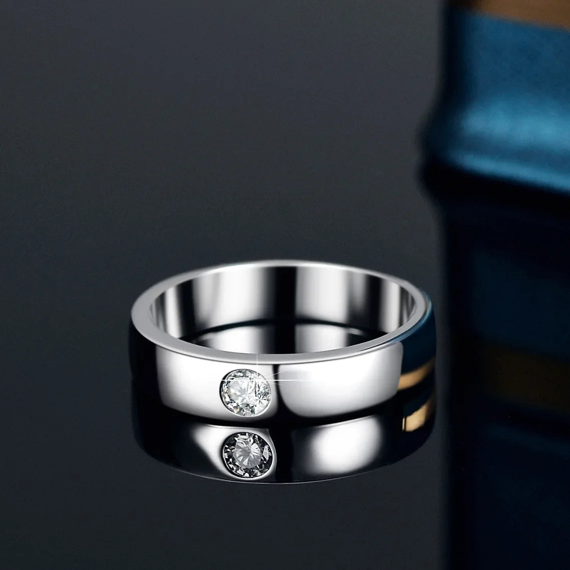 18K Gold Inlaid Ring, Moissanite Men's Fashionable and Simple PT950 Platinum Straight Lined Men's Ring, Holiday Gift