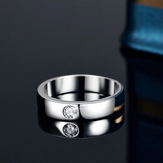 18K Gold Inlaid Ring, Moissanite Men's Fashionable and Simple PT950 Platinum Straight Lined Men's Ring, Holiday Gift