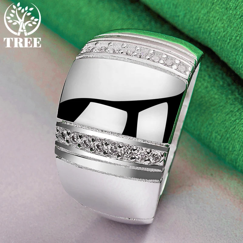 925スターリングシルバー高貴なAAAジルコンゴージャスなワイドリングレディースメンズリングファッションパーティー誕生日宴会結婚式チャームジュエリー