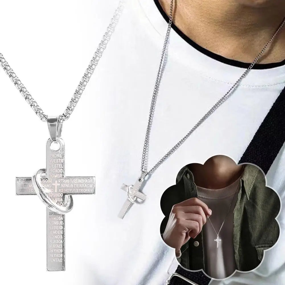 クロスネックレス バイブルペンダントチェーンネックレス メンズ ボーイズ スチール バイブルクロスペンダントチェーンネックレス