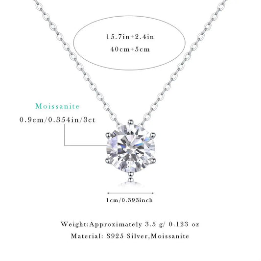 White Gold Plated 1CT Moissanite Women's Necklace Classic Four-Prong Pendant Wedding Jewelry 925 Sterling Silver