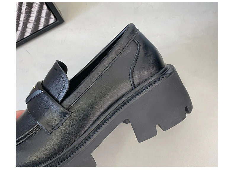 Women's Summer Footwear Loafers Shoes for Woman 2024 Office Round Toe Black Low Heel Elegant with Discount Genuine Mark Stylish