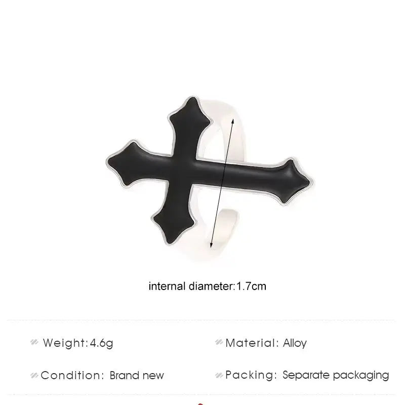 ウエスタンゴシッククロスシェイプリング メンズ パンク ダークアニメ 開口部調節可能 ブラッククロスリング レディース ジュエリーアクセサリー