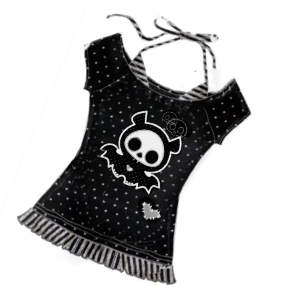 原宿系レディースかわいいフェイクツーTシャツ、日本のレトロサブカルチャー水玉Tシャツ、人気のY2K漫画プリントTシャツ、女性用トップス