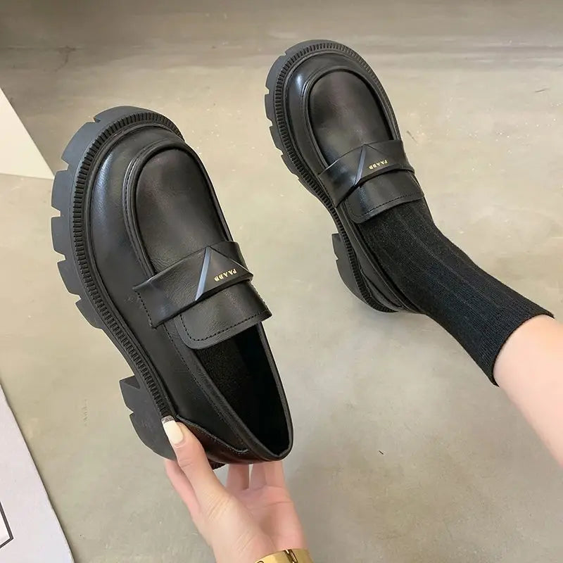 Women's Summer Footwear Loafers Shoes for Woman 2024 Office Round Toe Black Low Heel Elegant with Discount Genuine Mark Stylish