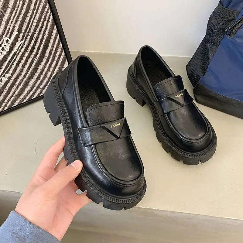 Women's Summer Footwear Loafers Shoes for Woman 2024 Office Round Toe Black Low Heel Elegant with Discount Genuine Mark Stylish