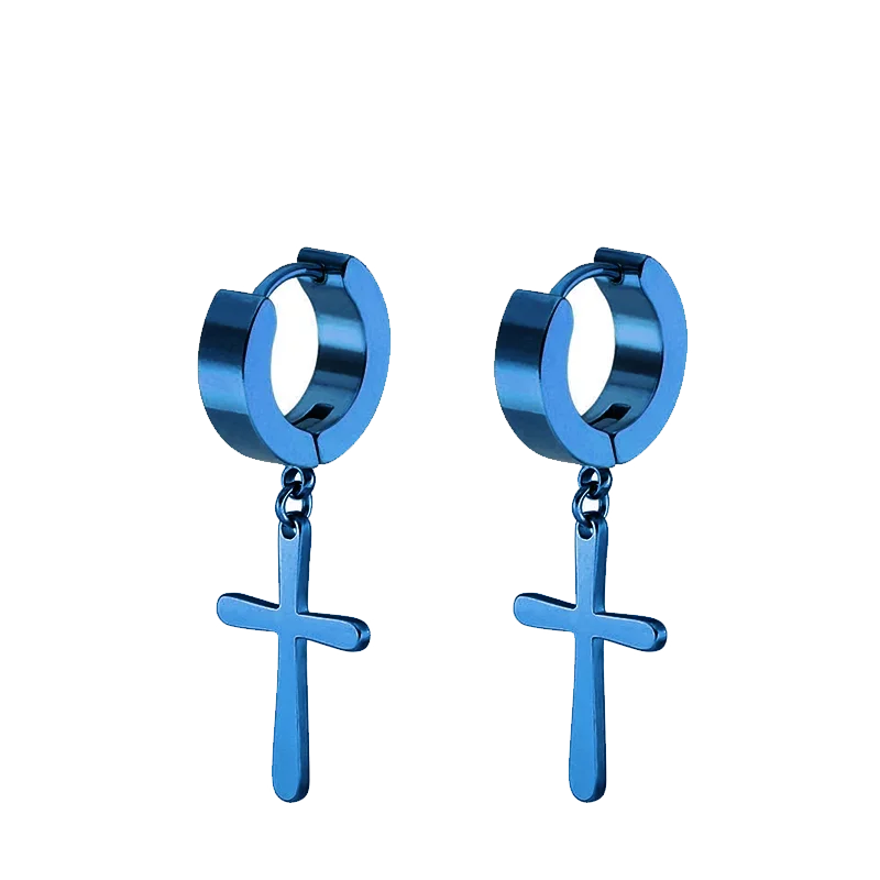 2pc Stainless Steel Men Cross Stars Punk Dangle Earrings Gothic Woman Cross Ear Hoop Earrings Huggies Pendant Piercing Jewelry