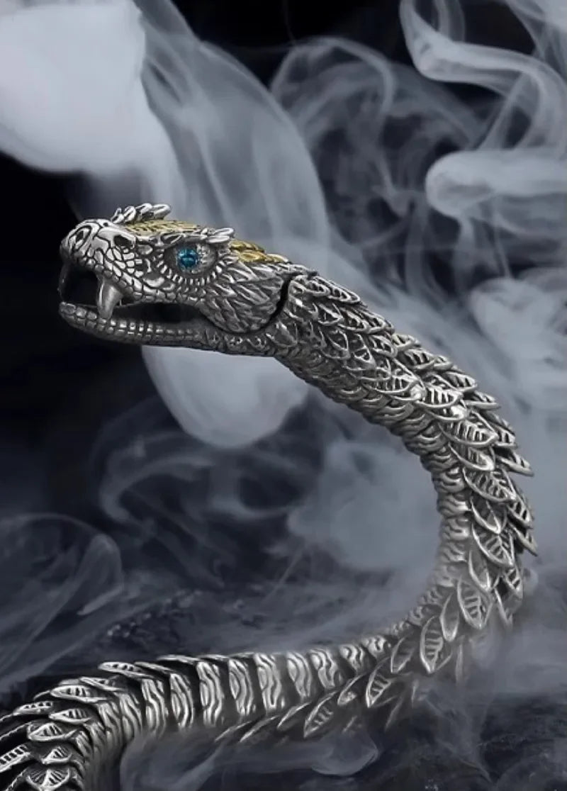 ユニークな職人技が光る925シルバーの高級メンズブレスレット。オリジナルデザイン。高品質ヒップホップスタイルのスネークバングルジュエリー。