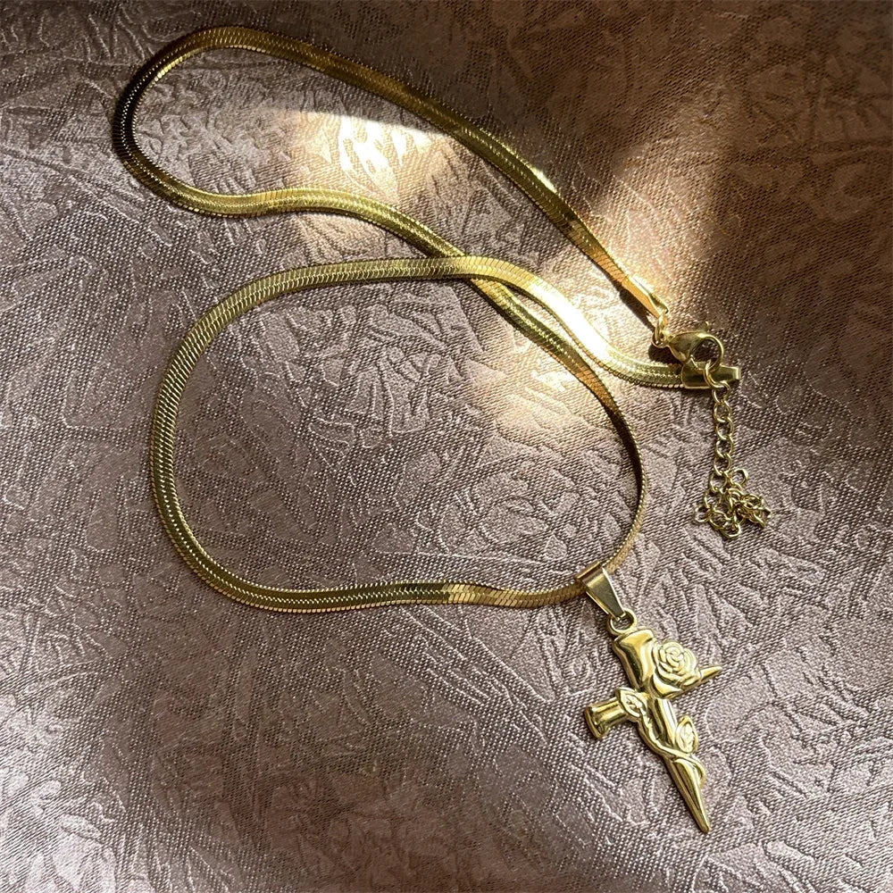 キリスト教イエス十字架ネックレス レディース メンズ ステンレススチールチェーン チョーカー 宗教的十字架ペンダント ジュエリー 祈り 洗礼ギフト