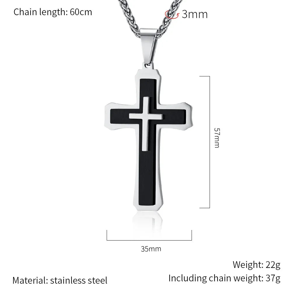 メンズ向け、トレンドの3層クロスペンダントネックレス