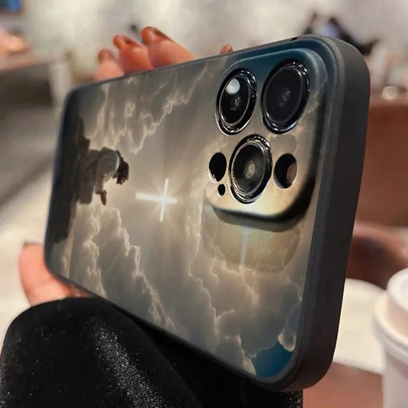 イエス・キリストの十字架が描かれた耐衝撃携帯電話ケース iPhone 17 16 15 14 11 12 13 Pro Max 7 8 14 15 16 Plus 17 Air 16E ソフトカバー用