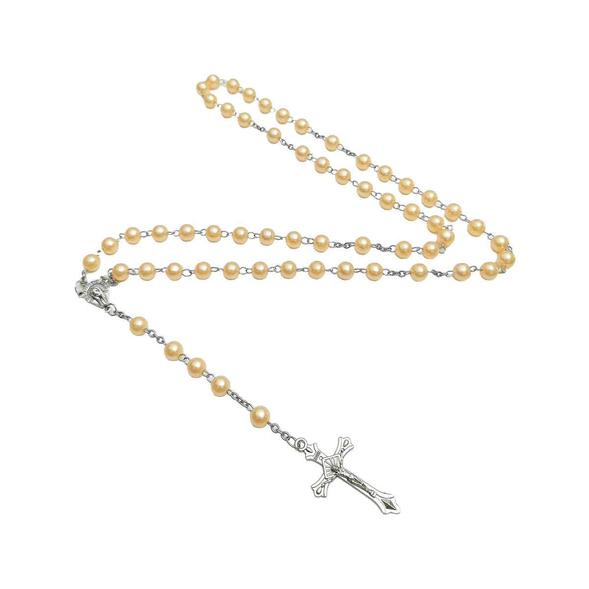 ファッションクロスペンダントロングウェザーチェーンABSイミテーションパール聖母マリアペンダント祈りネックレス女性と男性用