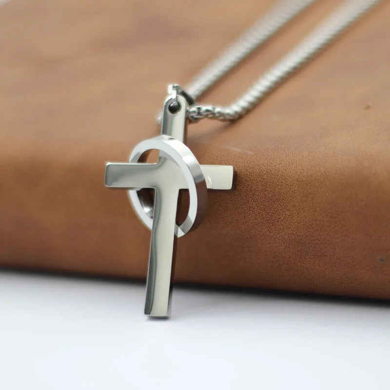 4 Colors Men Cross Necklace Stainless Steel 60cm Pendant Collar Gift For Boyfriend Accessories Homme Hiphop Rock Jewelry Joias