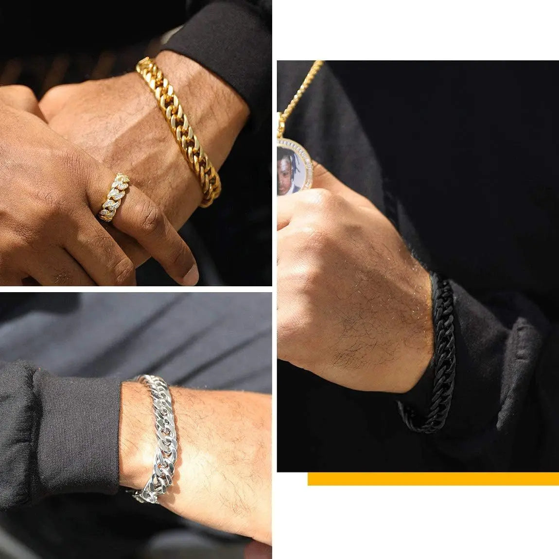 ステンレススチール製キューバンチェーンネックレス メンズ レディース 3.5mm 5mm 7mm ブラック ゴールドカラー ソリッドカーブリンクチェーン パンクファッションジュエリー