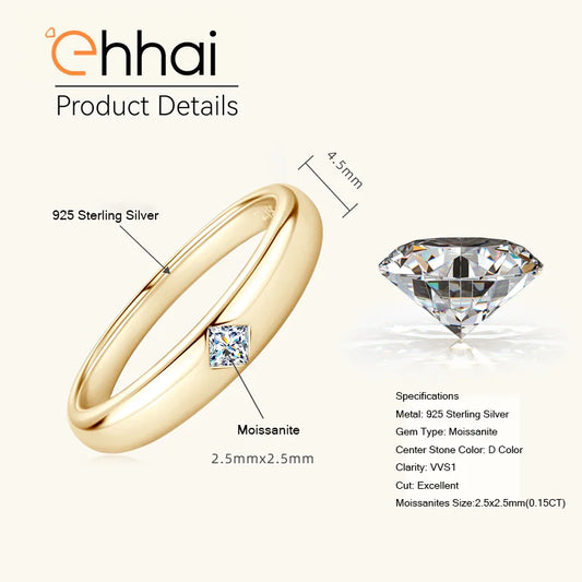 Ehhai GRA Certified Princess Cut Moissanite Ring for Women 925 Sterling Silver Engagement Promise Wedding Band Fine Jewelry Gift