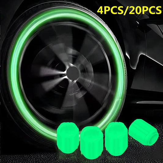 4-20PCS Luminous Car Tire Valve Cap Fluorescent Night Glowing Decor Motorcycle Bike Wheel Nozzle Dustproof Tyre Valve Stem Caps