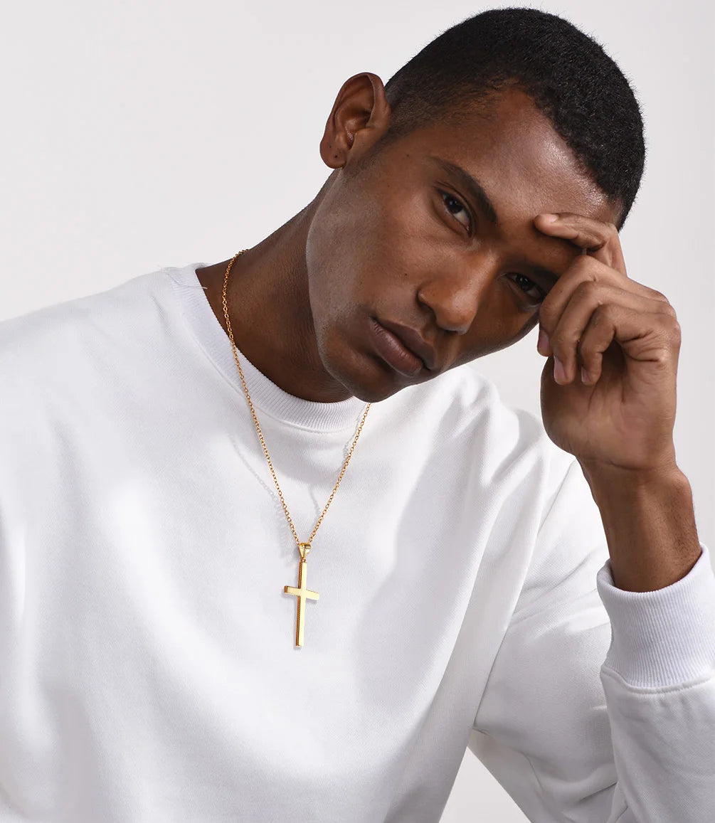 U7 925 Sterling Silver Cross Necklace 4.4g Shiny Cross Pendant Rolo Chain Minimalist Religious Christian Unisex Jewelry Gift