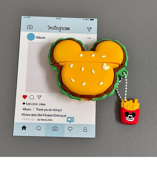 For Airpods 1 2 3 4 Pro Pro 2 Mickey Burger Silicone Earphone Case Accessories Cover