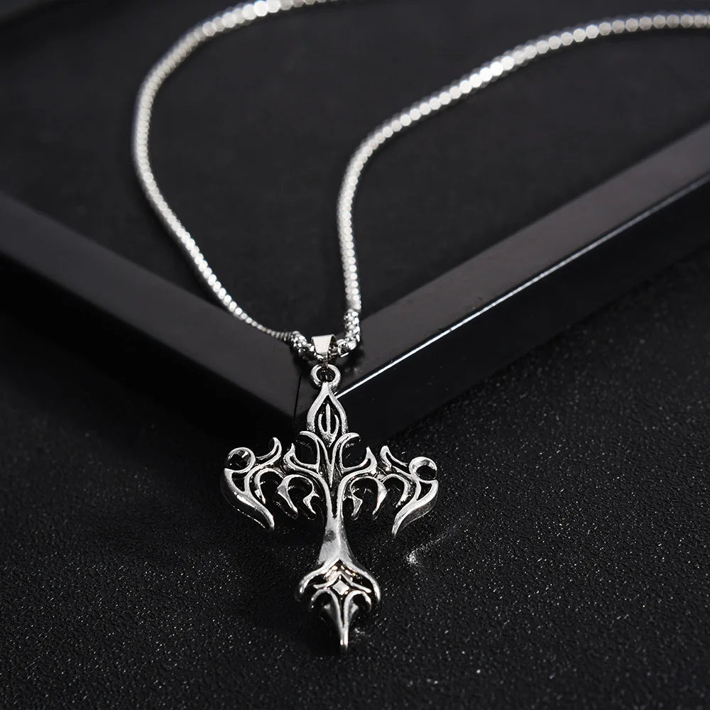 メンズファッション パンク フレイムクロスペンダントチェーンネックレス レディース 男性 ロングチェーン ヒップホップ ロック ゴシックジュエリーギフト