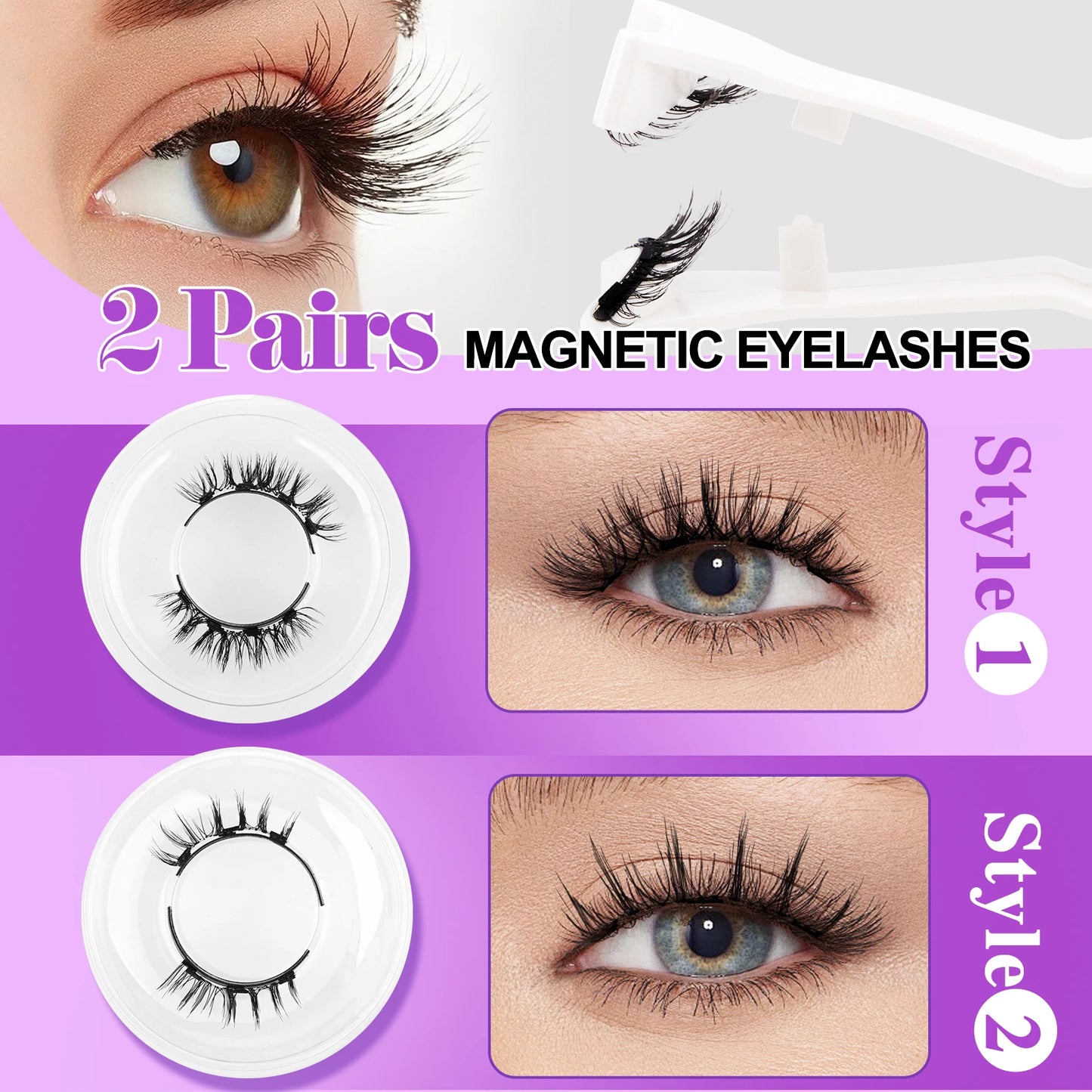 ウェンディラッシュ マグネットまつげ 2ペア ハンドメイド 3D ミンクまつげ 再利用可能 つけまつげセット マグネットピンセットセット メイクアップ