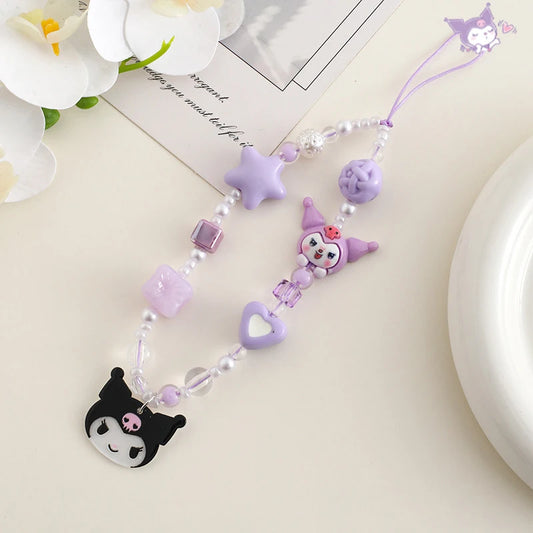 1/5piece Hello Kitty Kuromi Melody Cinnamoroll Pom Pom Purin Sanrio Cartoon Phone Rope Acrylic Hanging Rope Pendant