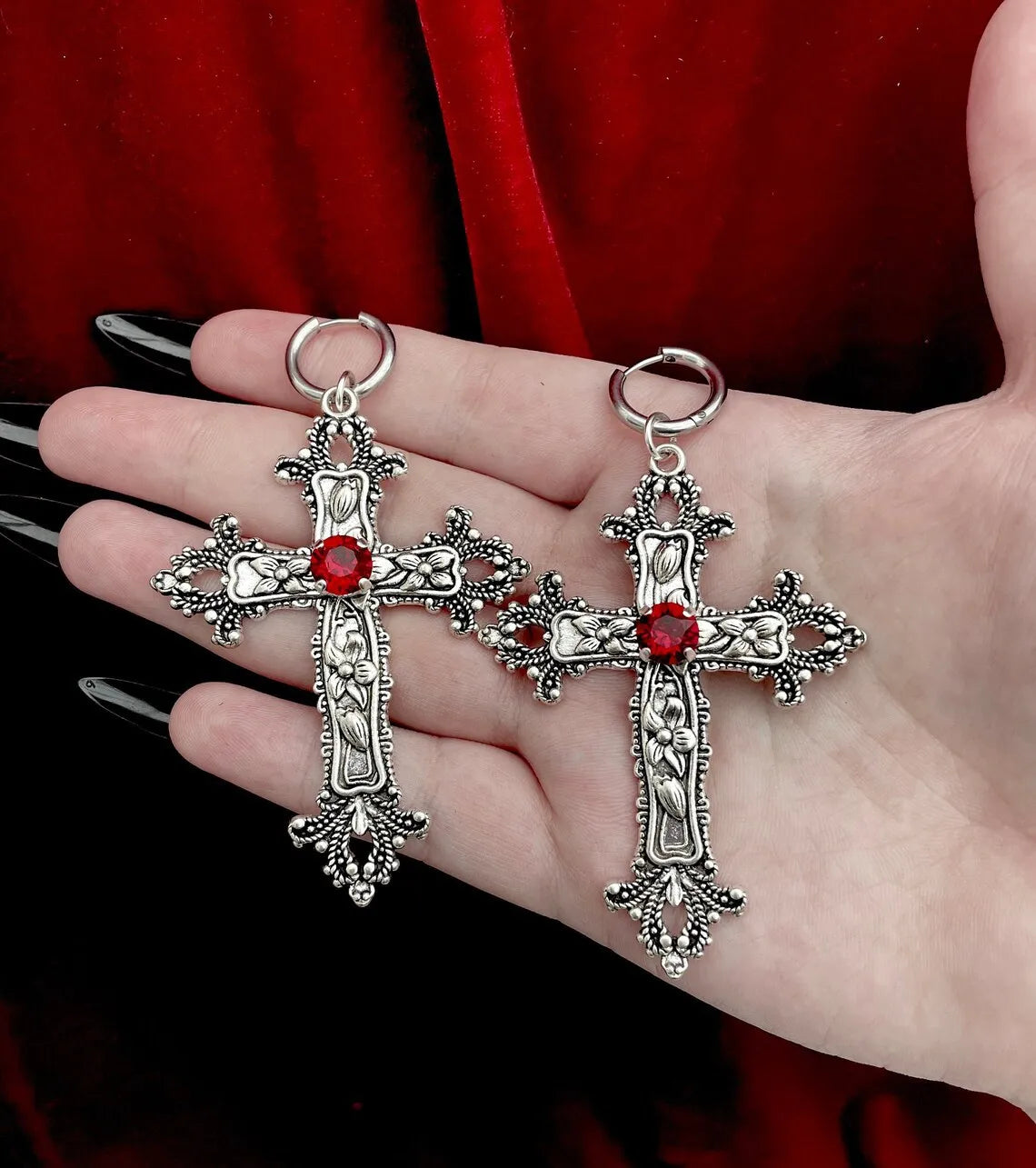 男の子、女の子、ゴスクロスイヤリング、女性、男性用、ゴシックパンクドロップイヤリング、耳サークル、ゴスジュエリー、コスプレギフト