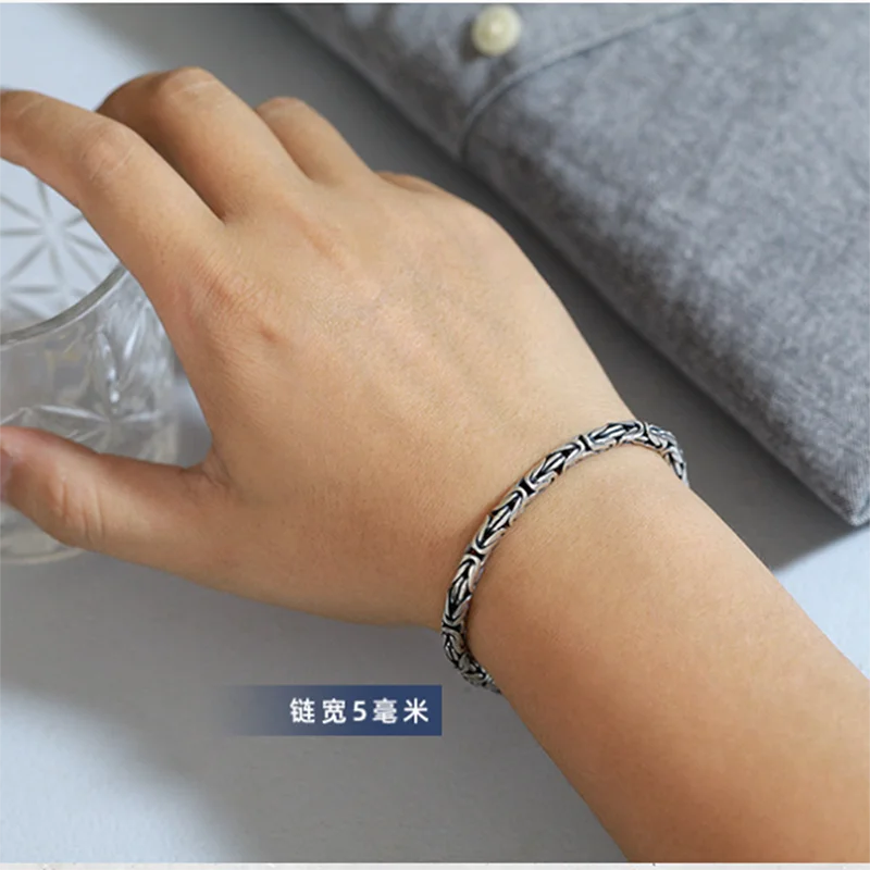 オリジナル 925 スターリングシルバー ブレスレット メンズ レディース オム ビザンチン リンク メンズブレスレット ファム ドゥ リュクス ジュエリー マネー