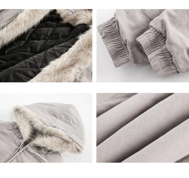 ZAROY レディース&amp;メンズ 冬用ジャケット Y2K ストリートウェア ファーカラー フード付き カジュアル ルーズコート 暖かい 原宿系 パーカー ゴシック パーカー куртк