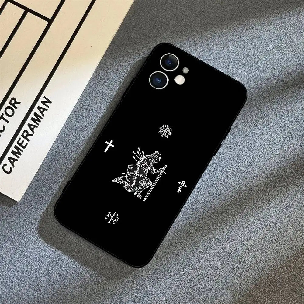 正教会の十字架アイコン教会電話ケース ブラック iPhone 17/16/15/13/14 Pro Max/ 11Plus/X/Xr/Xs Max 13mini用