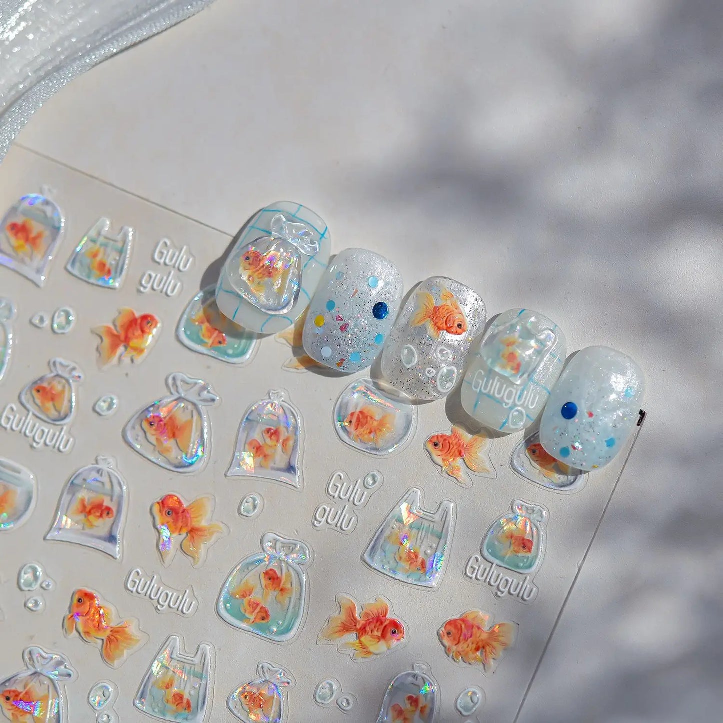 1pcs Cute A bag of Starfish Nail Charm Stickers 3D Jelly Ocean Fish Bubble Adhesive Nail Sticker DIY Summer Nail Art Decorations