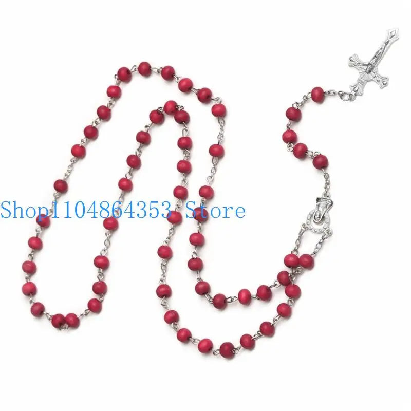 652F クロスネックレスペンダント メンズ レディース 木製ビーズ ローズスートラジュエリー